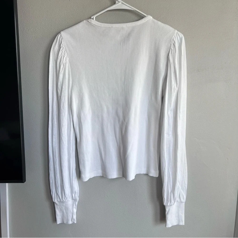 Madewell Ribbed Puff‎ Sleeve Top White Long Sleeve S Cotton